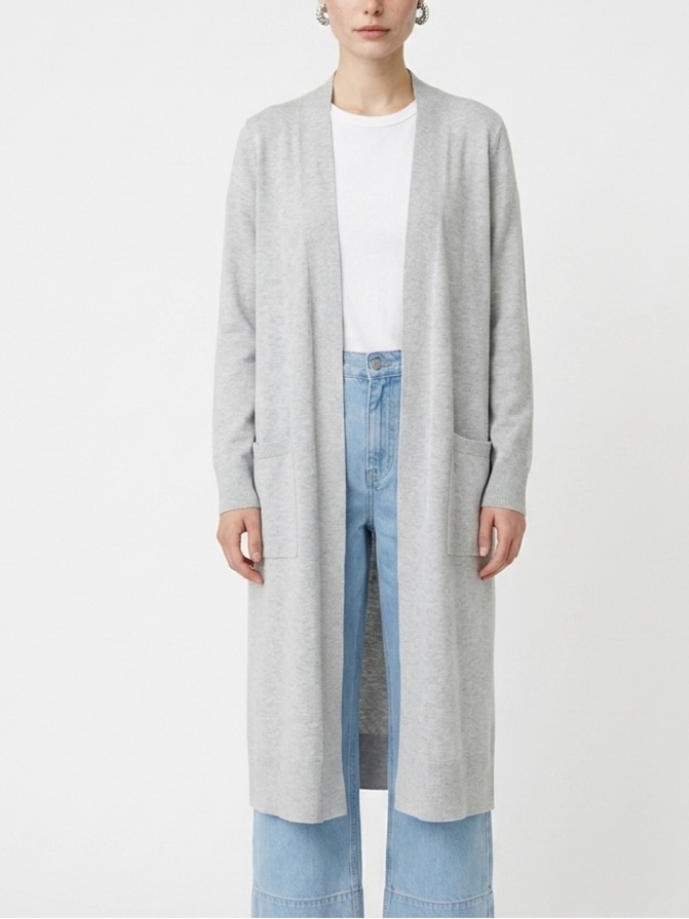 Lafayette 148 New York Light Gray Long Open-Front Women's Cardigan Sweater nwt